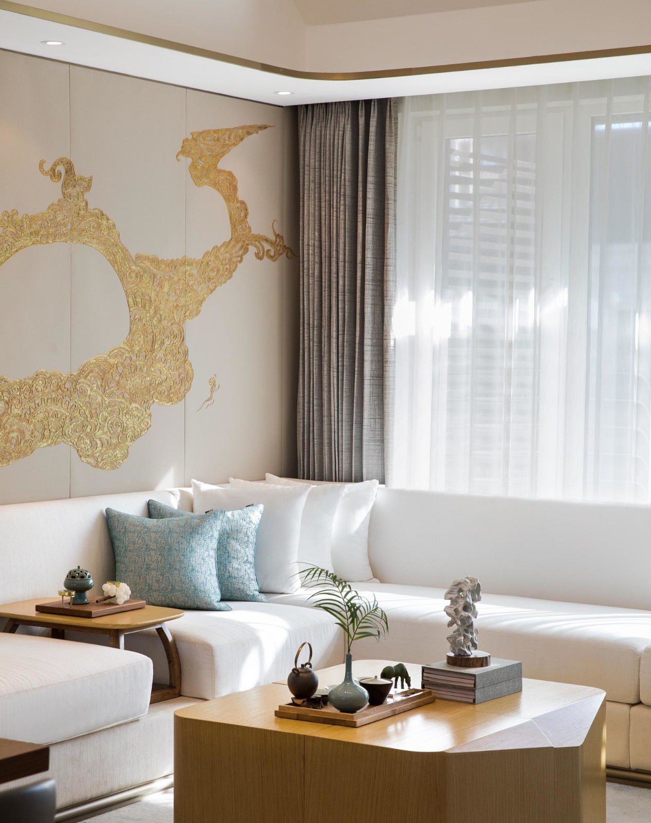 装修案例新中式风格室内装修效果图-客厅茶几 装修案例新中式风格室内装修效果图-客厅茶几